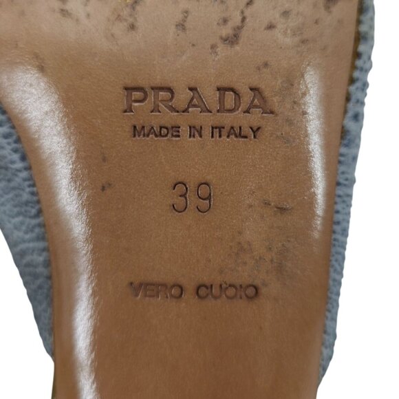 Vintage Prada Italy Designer Heels Grey Green Leather Womens 9 Mules Dress Shoes - Picture 12 of 14